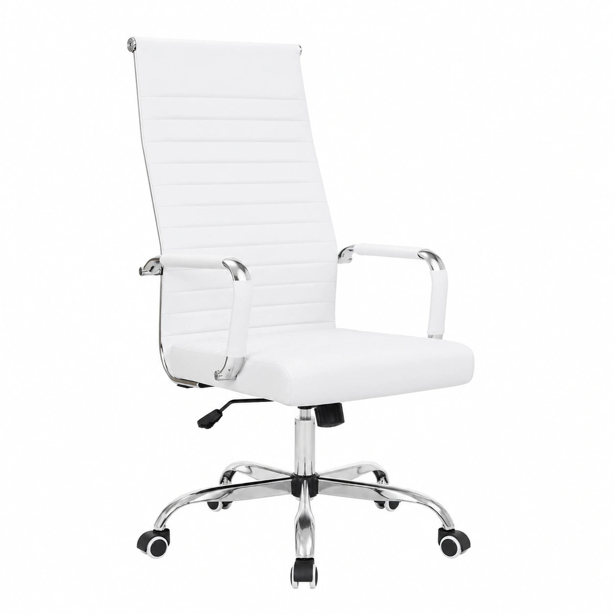 Poltrona Ufficio Ergonomica in Pelle con Supporto Lombare Regolabile - Bianca