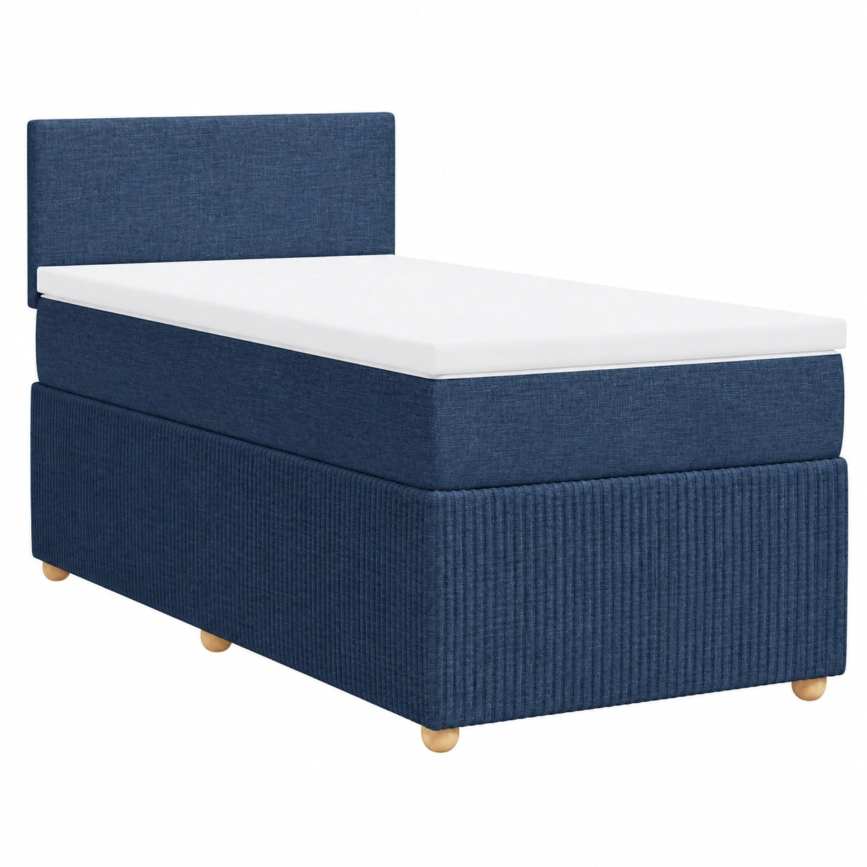 Letto Singolo 100x200 cm con Materasso Blu e Testiera, Sistema a Molle Insacchettate, Completo di Coprimaterasso e Telaio con Doghe