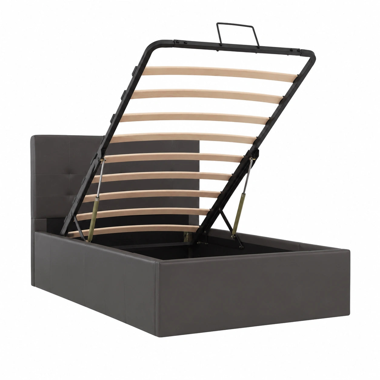 Letto Imbottito Contenitore Salvaspazio Moderno in Similpelle Grigia 100x200cm