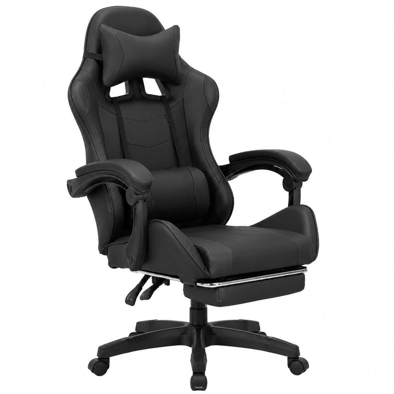 GARDENIA Sedia da Gaming Ergonomica in Ecopelle Nera con Poggiapiedi e Cuscino Lombare