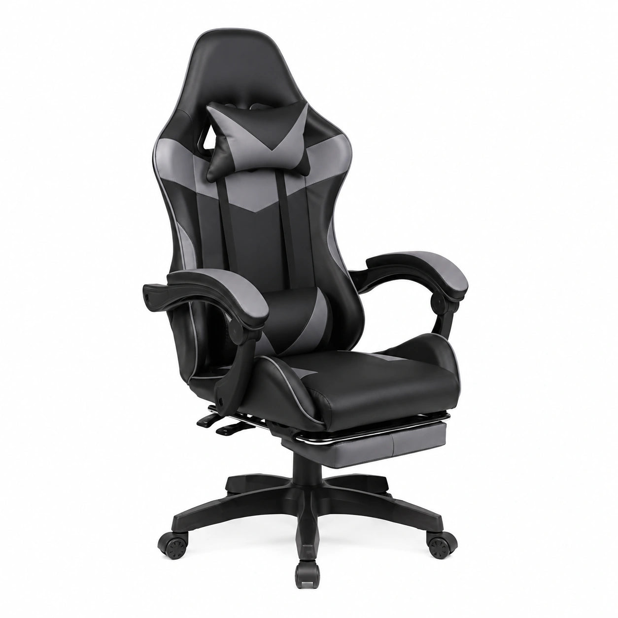 Poltrona Gaming Ergonomica in Ecopelle con Supporto Lombare e Poggiapiedi, Nera