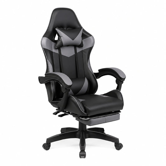 Poltrona Gaming Ergonomica in Ecopelle con Supporto Lombare e Poggiapiedi, Nera