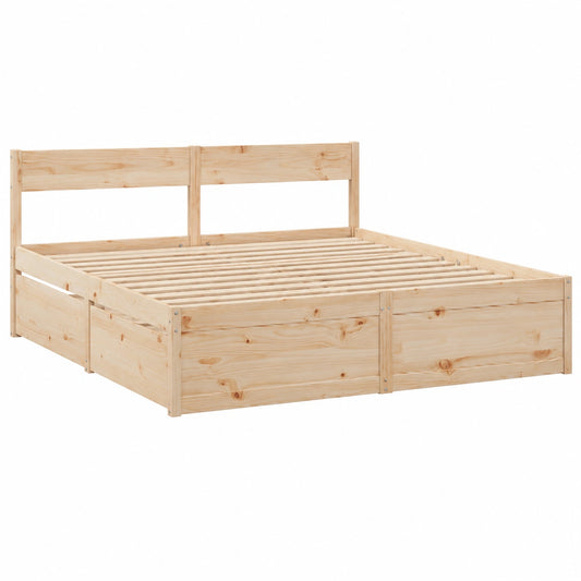 Letto Contenitore in Pino Massello 200x200 cm con Cassetti per Camera da Letto