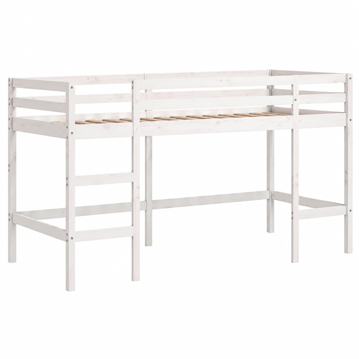 Letto a Soppalco per Bambini in Legno di Pino Bianco 90x200cm con Scala