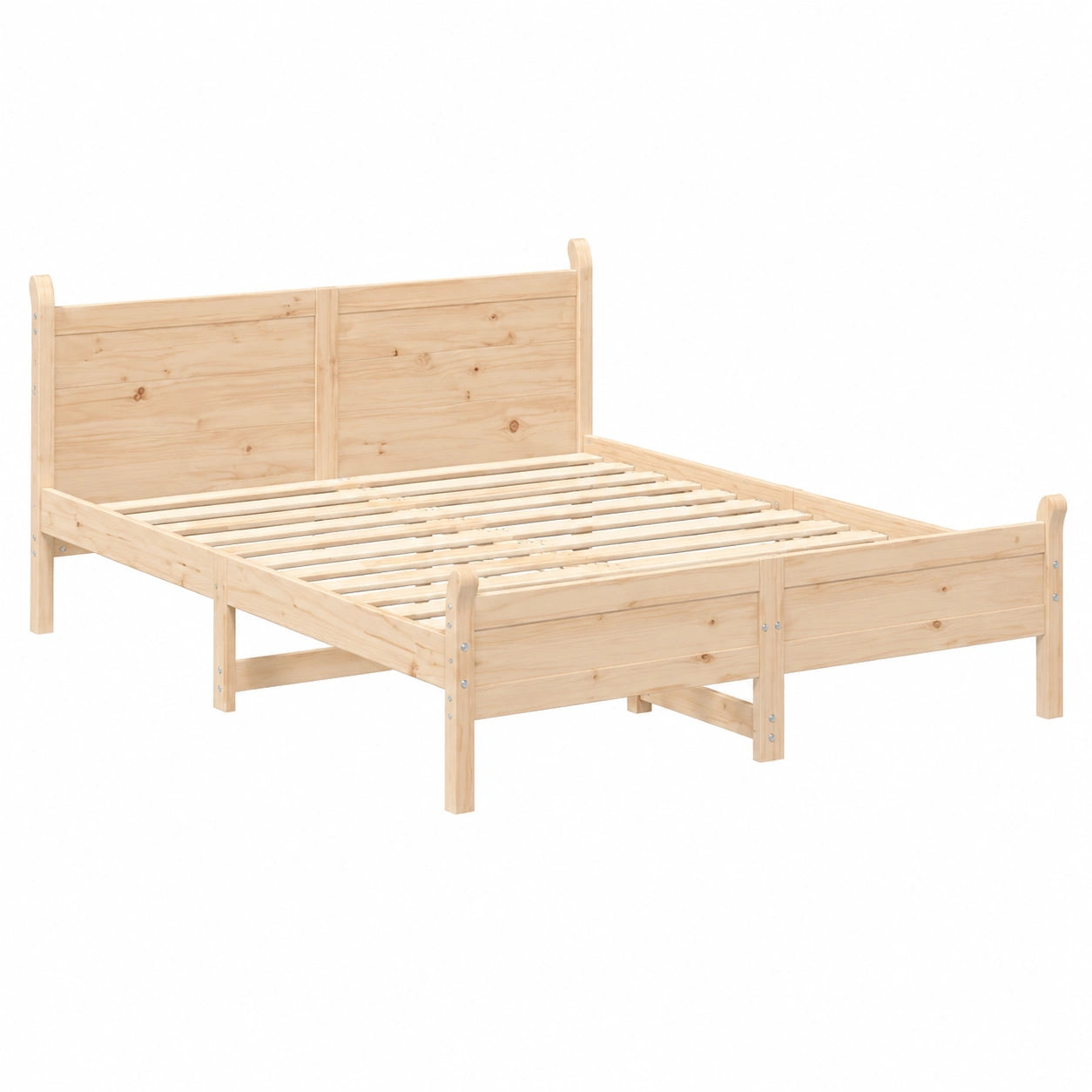 Letto Matrimoniale in Pino Massiccio con Testiera, Rete a Doghe, 160x200 cm