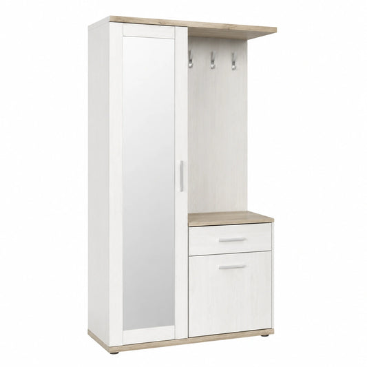 Armadio moderno Rieti, larice bianco e rovere, specchio e cassetto inclusi, 100x191x38 cm