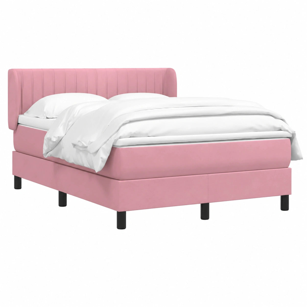Letto Matrimoniale Completo in Velluto Rosa con Materasso 160x210 cm e Topper Bianco