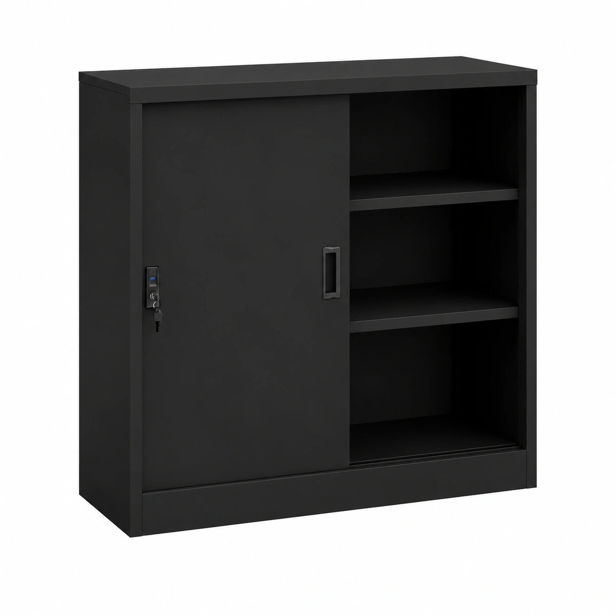 Armadietto in Metallo con Ante Scorrevoli e Serratura per Ufficio, 90x40x90 cm, Nero