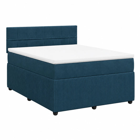 Letto Imbottito Matrimoniale 160x200 cm con Materasso Blu in Velluto, Testiera Morbida e Doghe Incluse