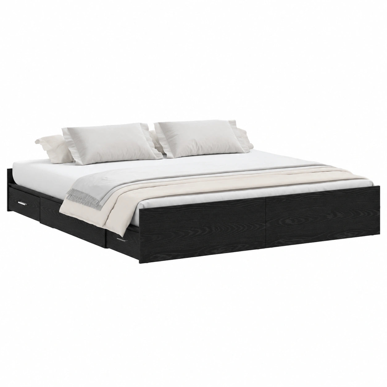 Letto Matrimoniale Contenitore in Rovere Nero con Cassetti e Rete a Doghe 180x200 cm