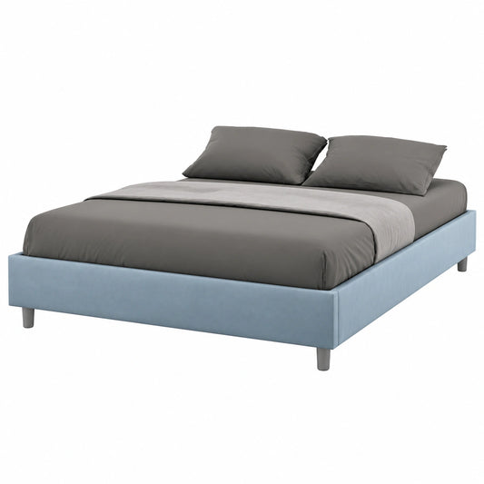 Letto matrimoniale con contenitore e sollevamento doppio in microfibra blu 160x190