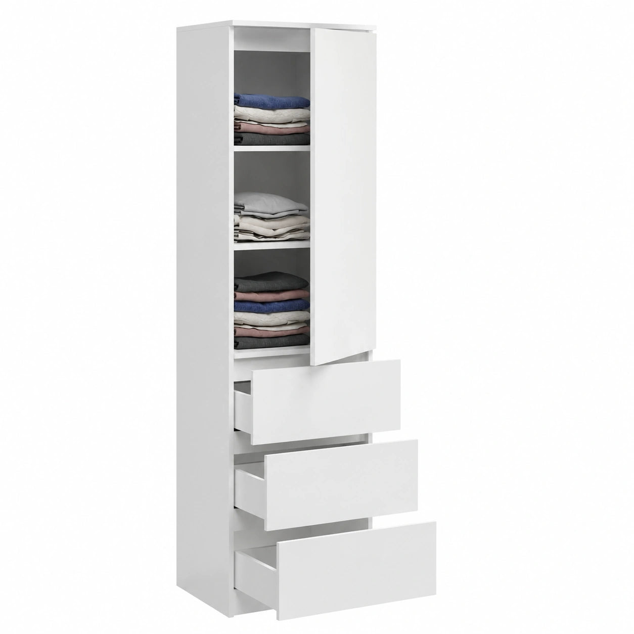 Armadio Multiuso con Ripiani e Cassetti per Camera o Studio, 40x50x180 cm, Bianco