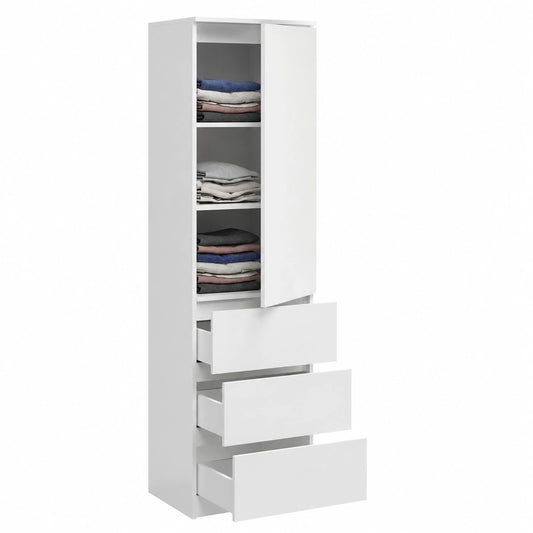 Armadio Multiuso con Ripiani e Cassetti per Camera o Studio, 40x50x180 cm, Bianco
