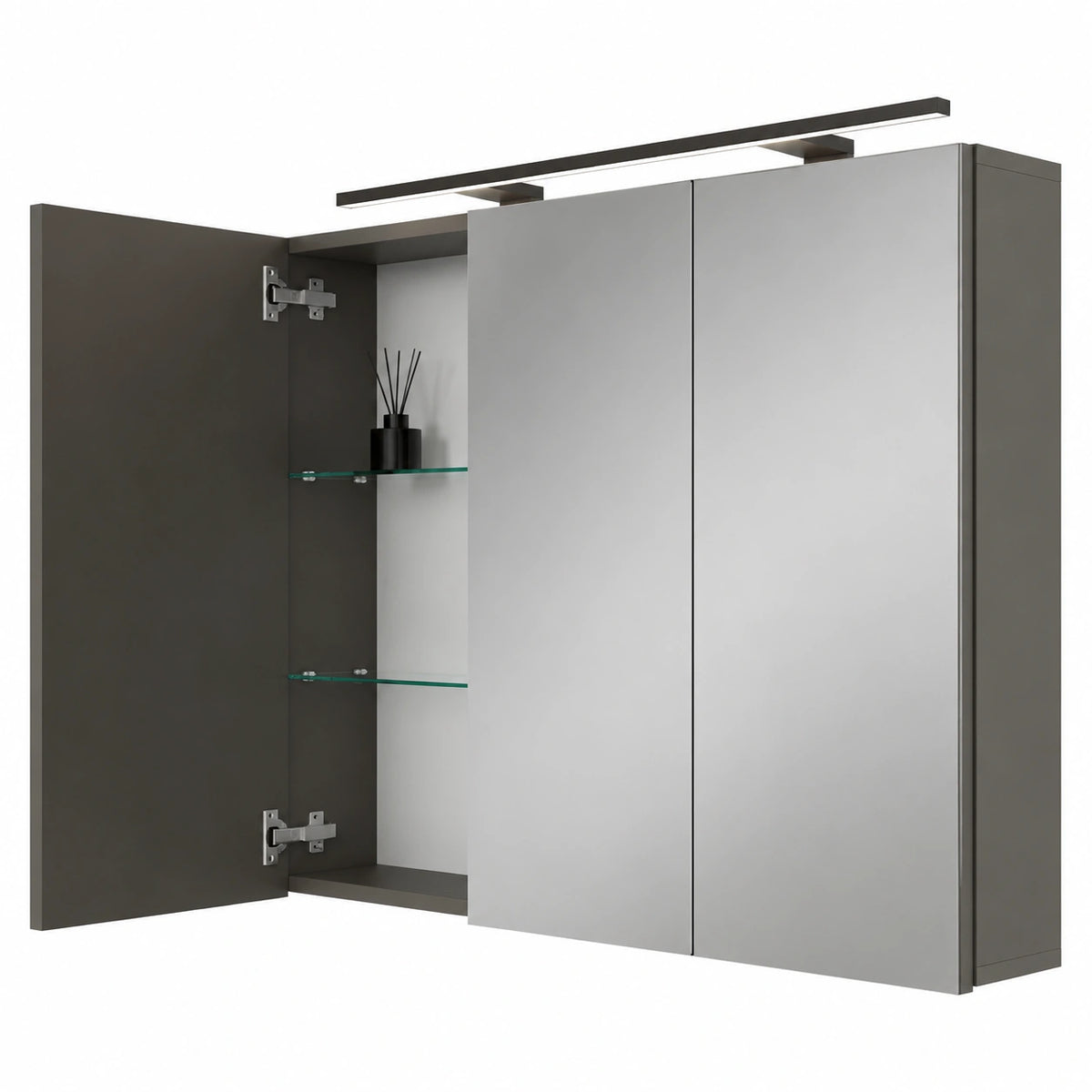 Armadio a Specchio Antracite con Illuminazione e Presa, 120x70x16 cm