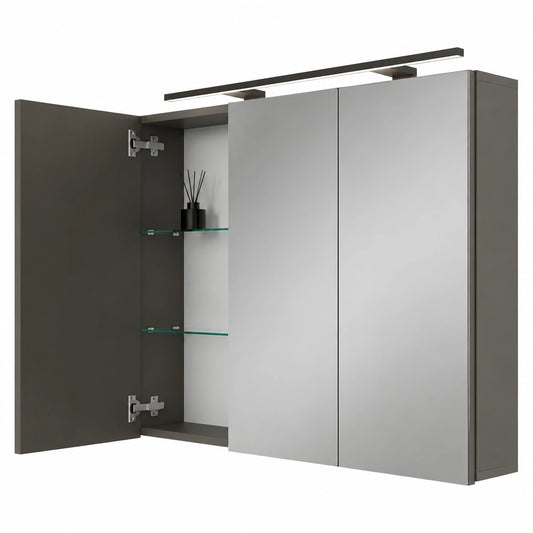 Armadio a Specchio Antracite con Illuminazione e Presa, 120x70x16 cm
