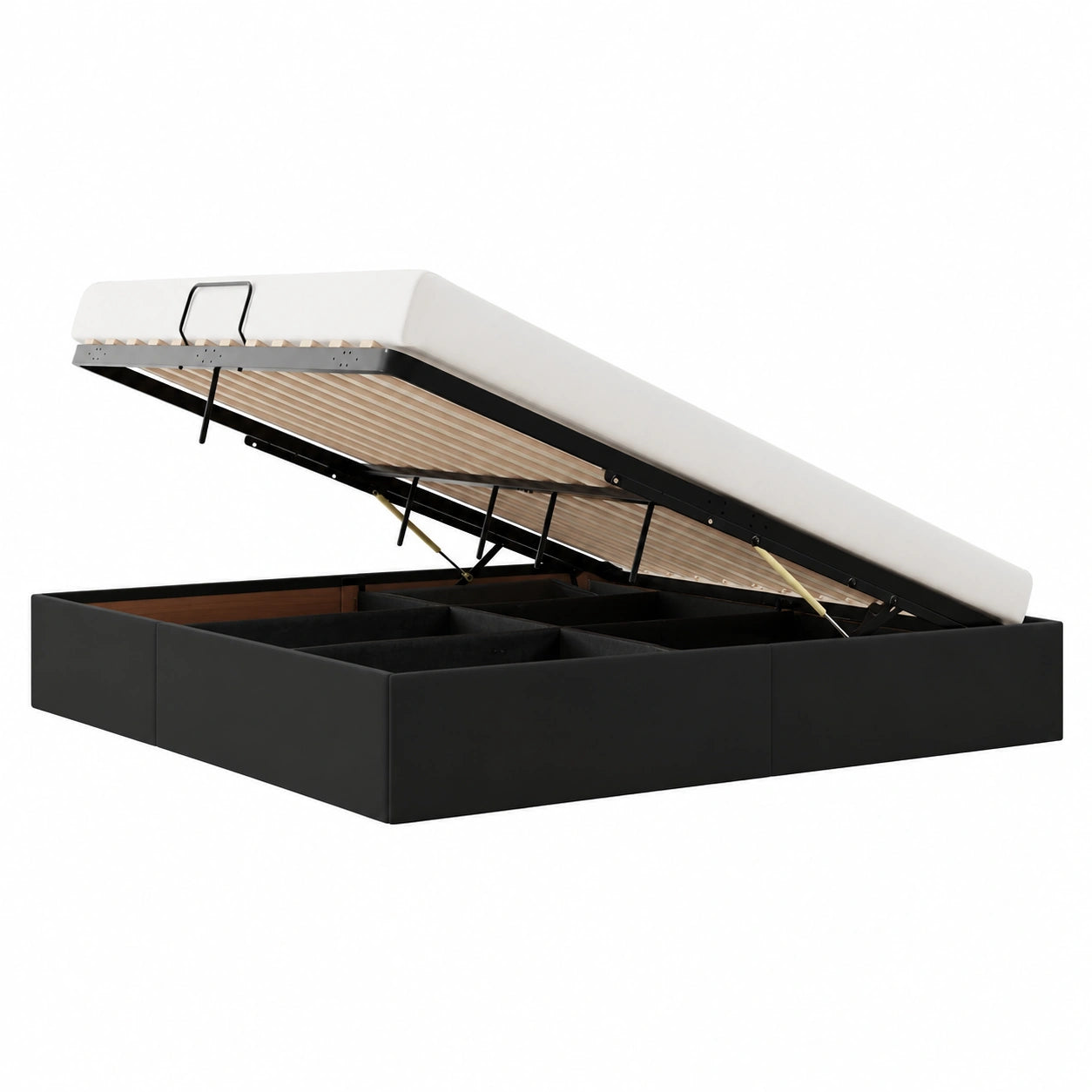 Letto Contenitore in Velluto Nero 160x200 cm con Sollevamento Idraulico e Maniglie Quadrate - Moderna Base per Letto Matrimoniale
