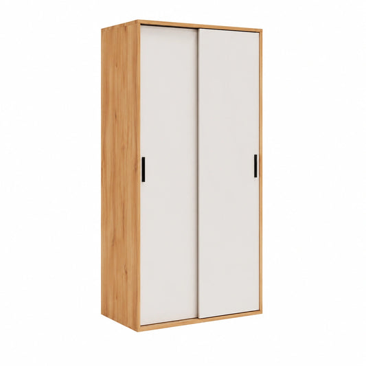 Armadio guardaroba moderno Mauvella Beige con ante scorrevoli e ripiani