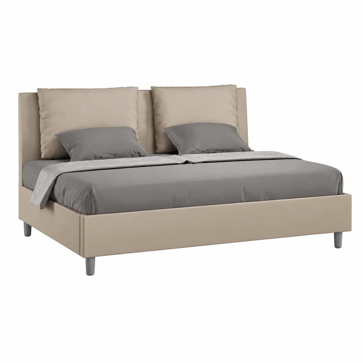 Letto matrimoniale king size con contenitore in similpelle tortora 200x200