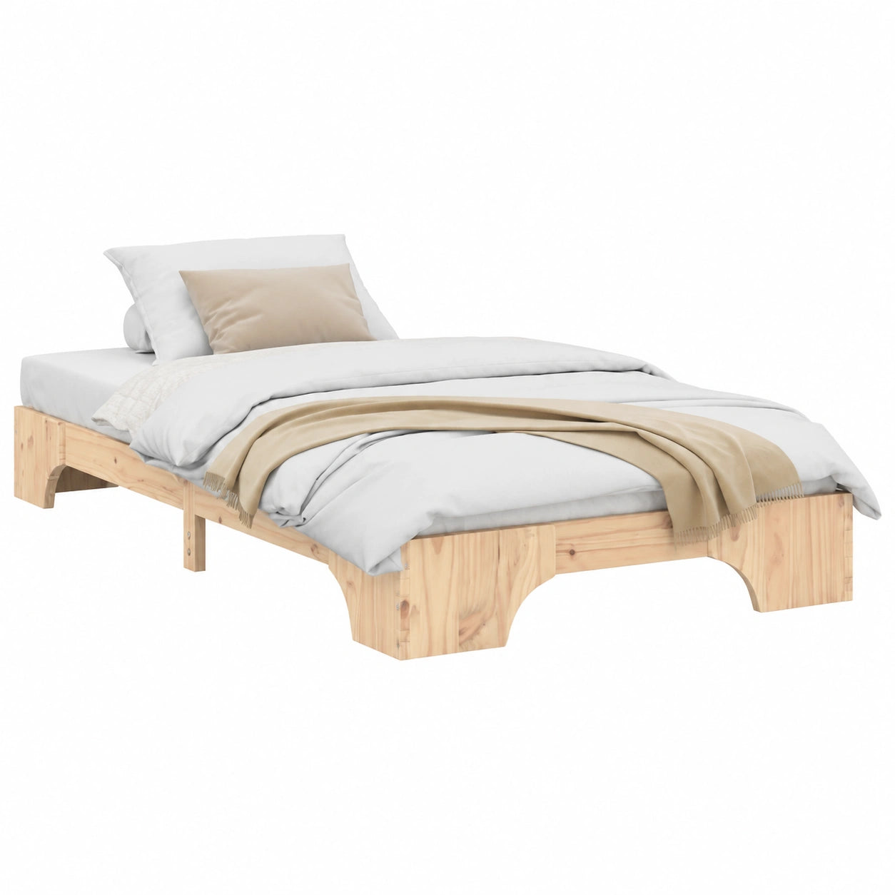 Letto in Legno di Pino Massello 100x200 cm con Rete a Doghe e Design Moderno