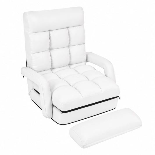 Divano Letto Pieghevole Ergonomico con Schienale Regolabile e Braccioli, 5 Posizioni, per Soggiorno e Camera, Bianco