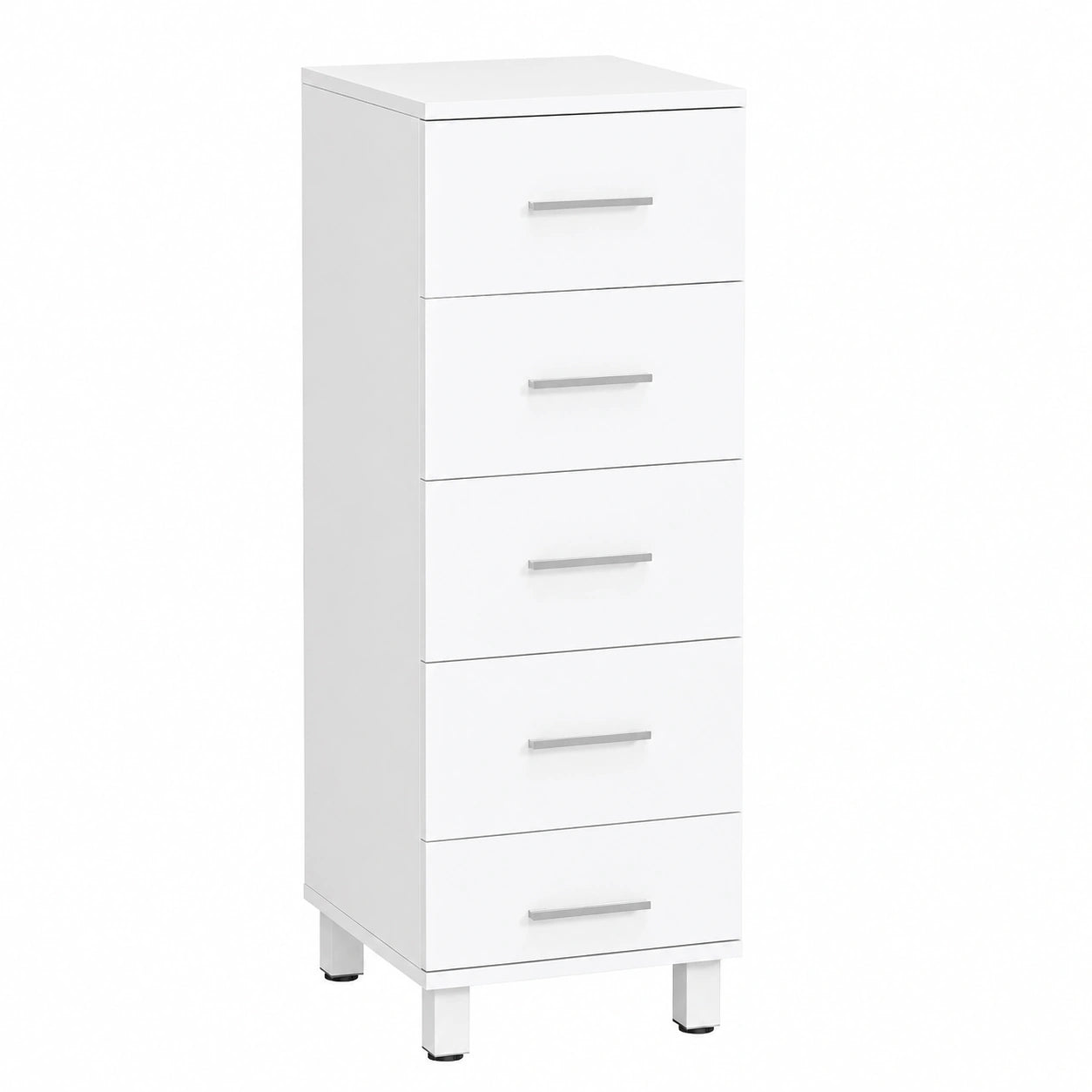 Mobiletto Bagno Slim Bianco con 5 Cassetti Salvaspazio, Ideale per Soggiorno, Camera da Letto e Cucina, 30x30x95 cm