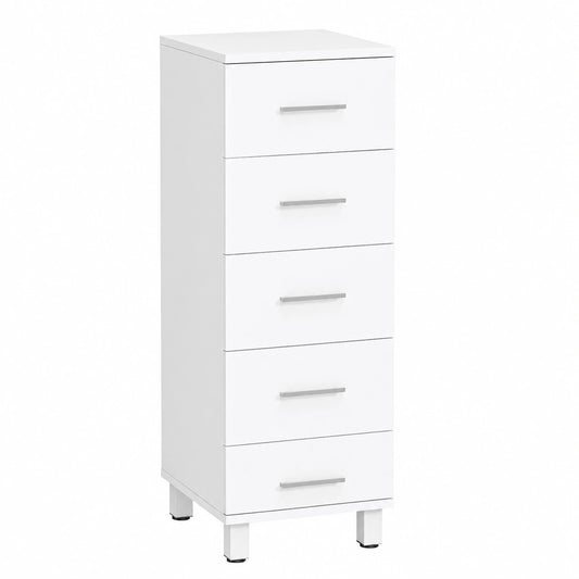 Mobiletto Bagno Slim Bianco con 5 Cassetti Salvaspazio, Ideale per Soggiorno, Camera da Letto e Cucina, 30x30x95 cm