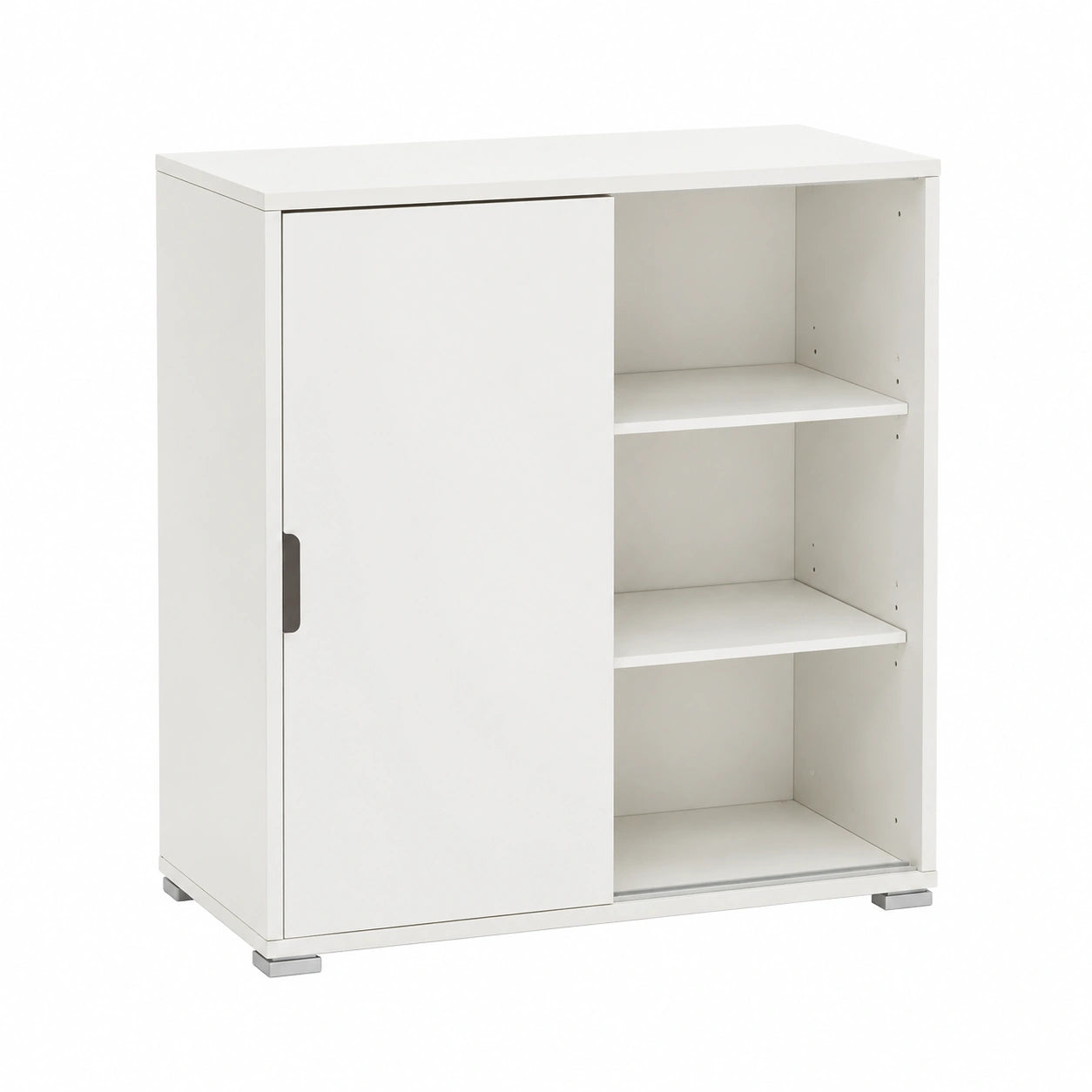 Credenza da ingresso versatile con ante scorrevoli, 75x38x85 cm, bianco opaco