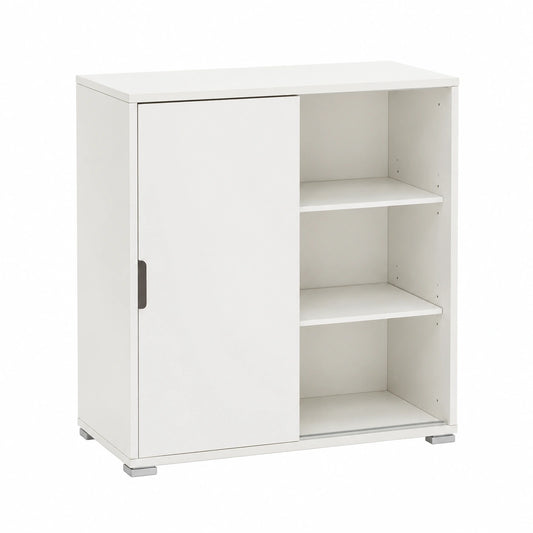 Credenza da ingresso versatile con ante scorrevoli, 75x38x85 cm, bianco opaco