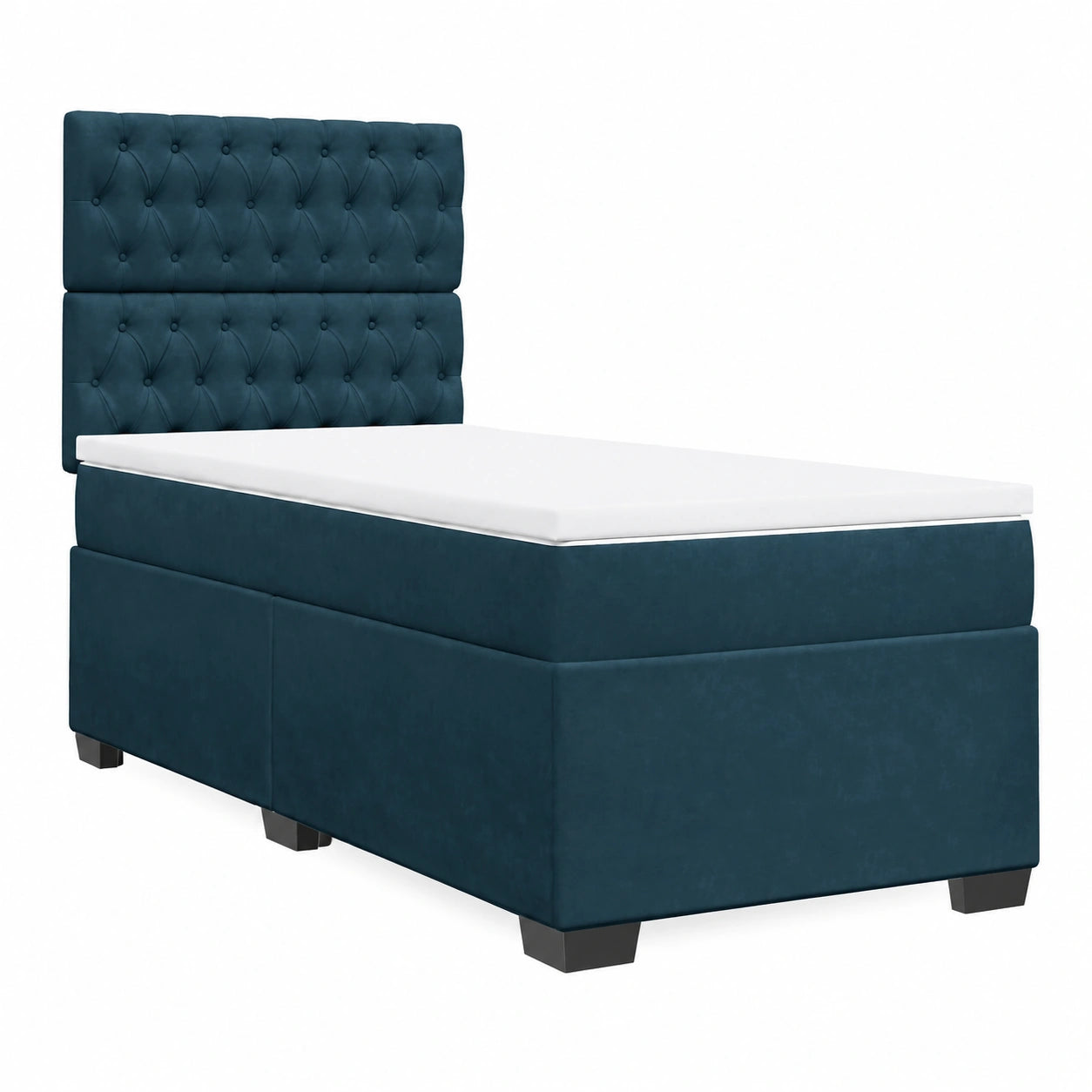 Letto Matrimoniale in Velluto Blu 100x200 cm con Testiera Regolabile e Materasso Imbottito