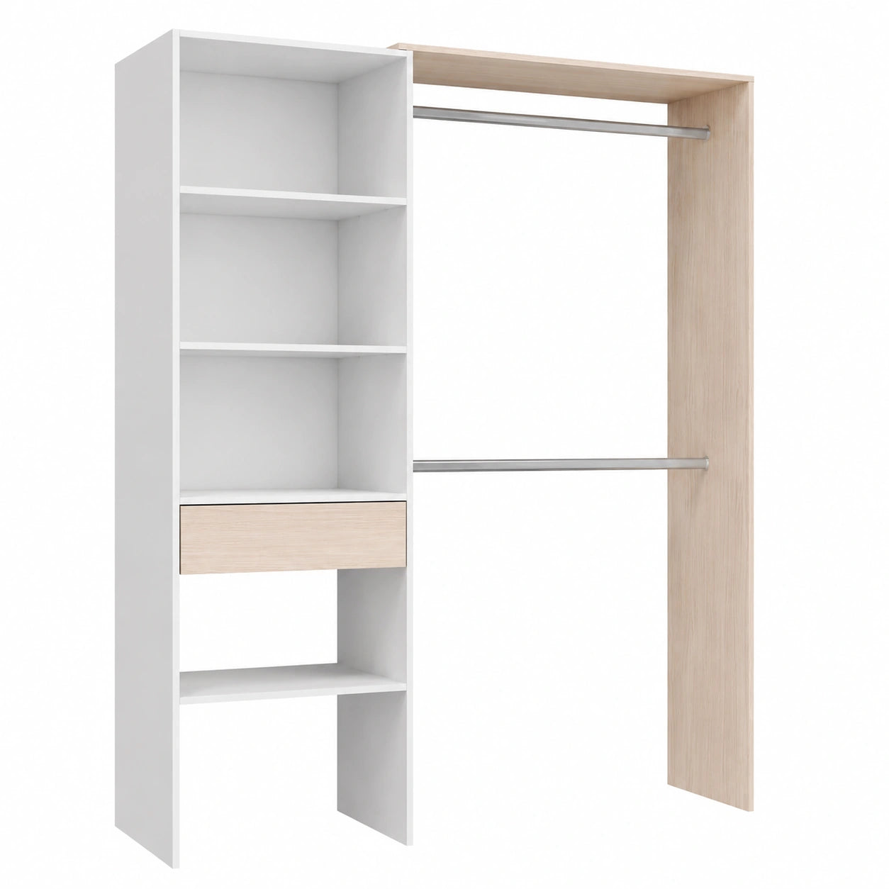Guardia Armadio Salvaspazio con 2 Barre e Cassetto, Design Reversibile 187x40x158 cm