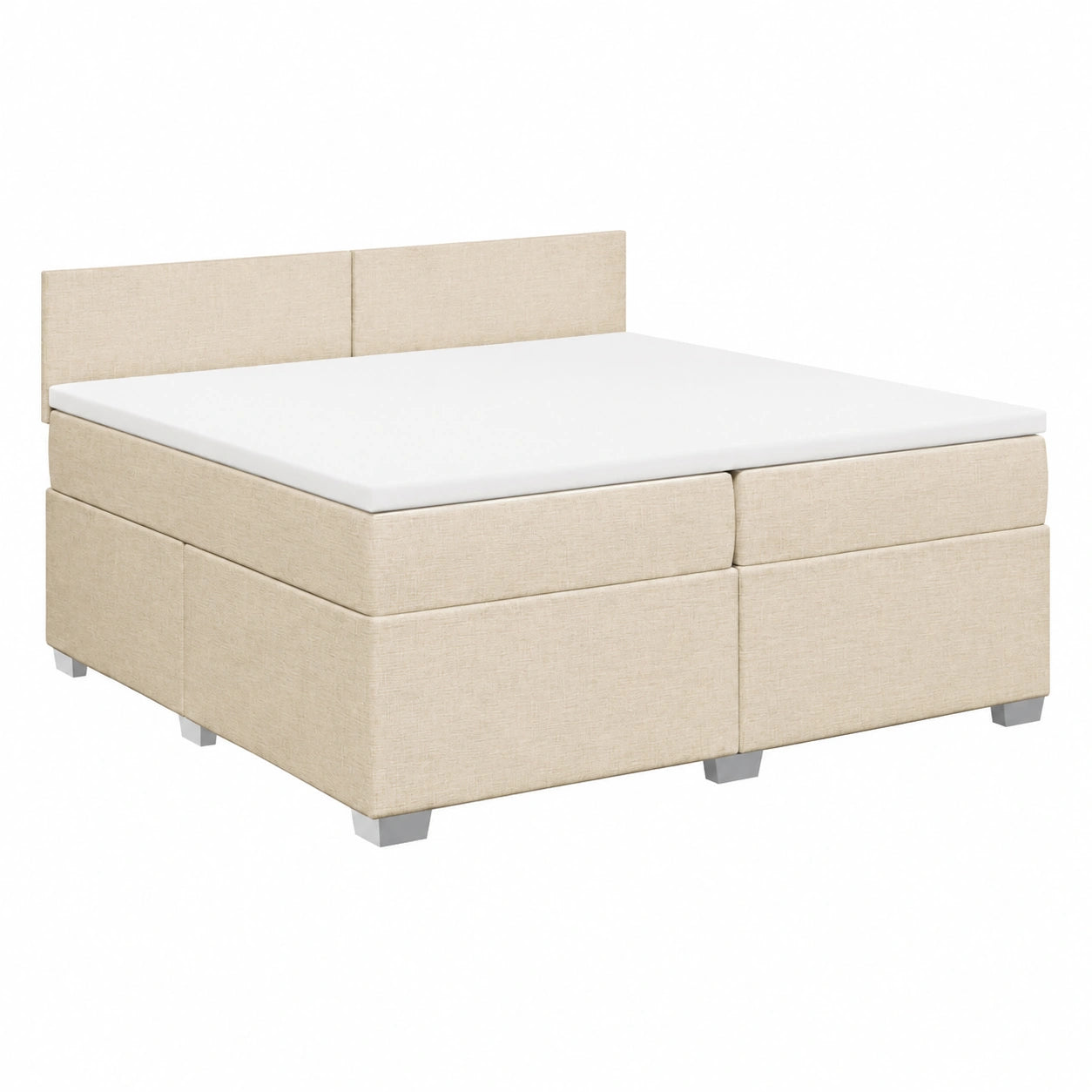 Letto Matrimoniale 200x200 cm con Materasso Crema e Testiera, Set Completo con Doghe in Tessuto Morbido