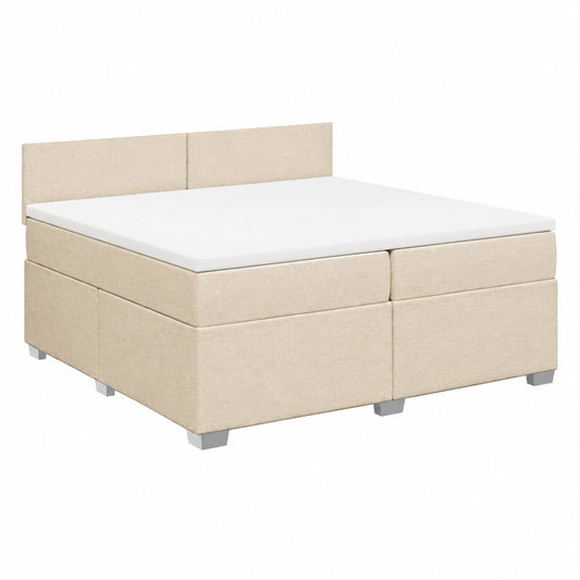 Letto Matrimoniale 200x200 cm con Materasso Crema e Testiera, Set Completo con Doghe in Tessuto Morbido