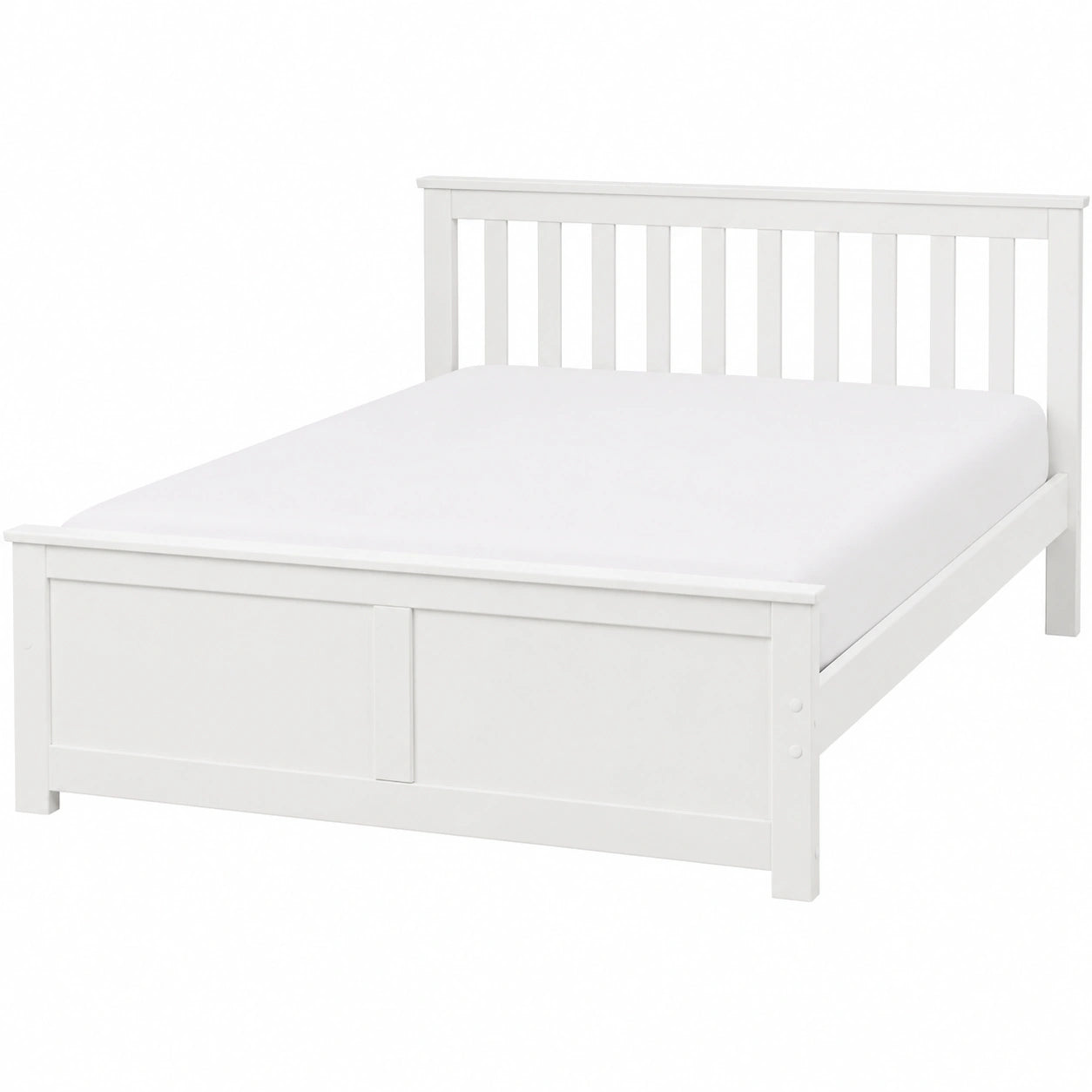 Letto matrimoniale bianco in pino con rete a doghe 160x200 cm