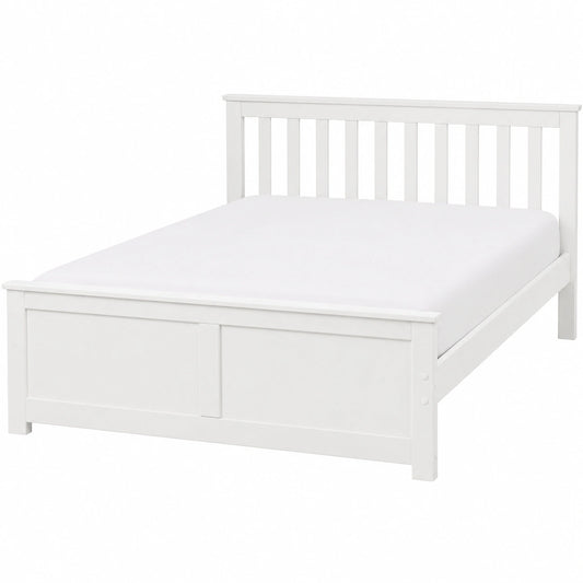 Letto matrimoniale bianco in pino con rete a doghe 160x200 cm