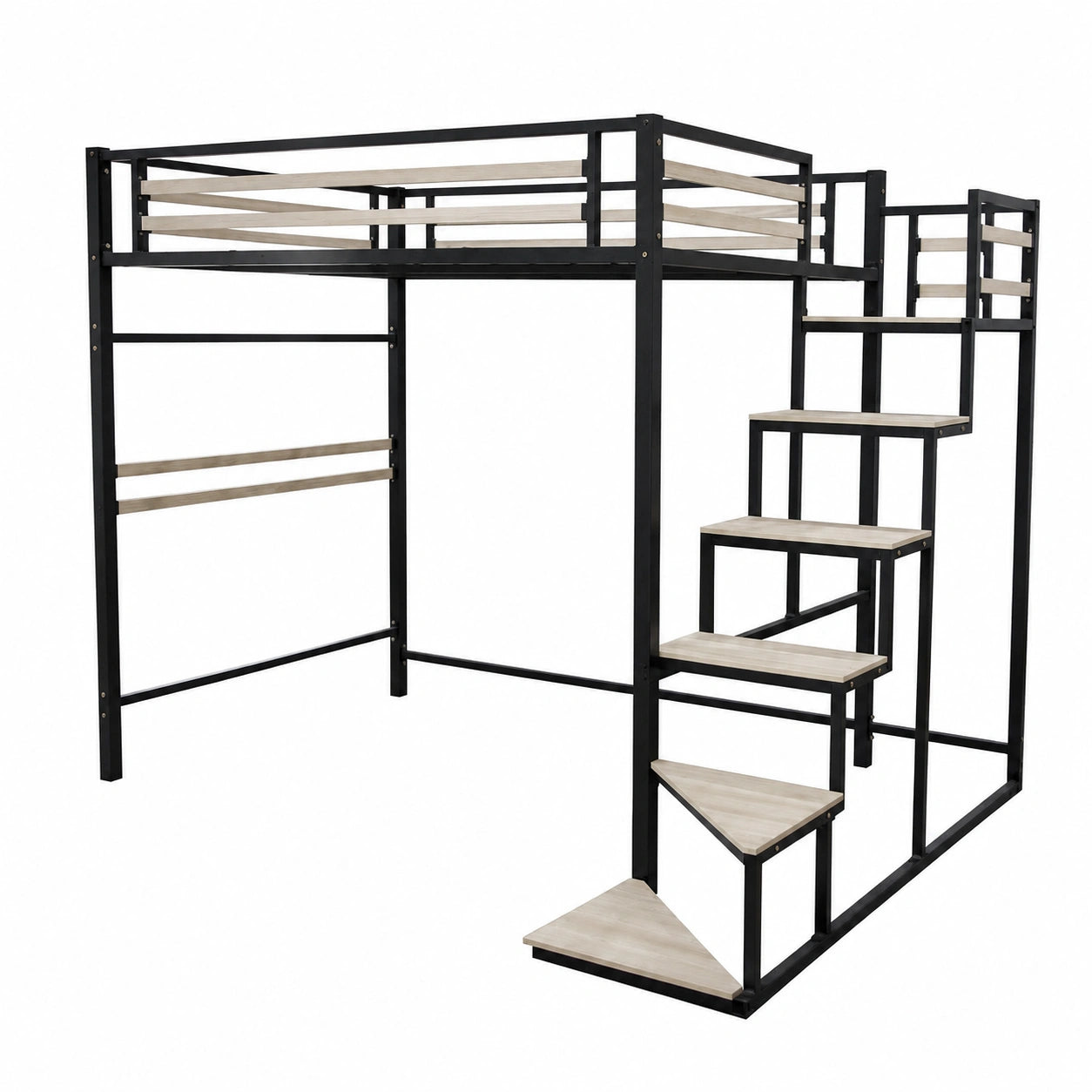 Letto a soppalco in metallo con scala LENA nero 140x190 cm