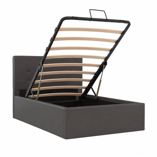Letto Imbottito Contenitore Salvaspazio Moderno in Similpelle Grigia 100x200cm