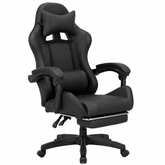GARDENIA Sedia da Gaming Ergonomica in Ecopelle Nera con Poggiapiedi e Cuscino Lombare